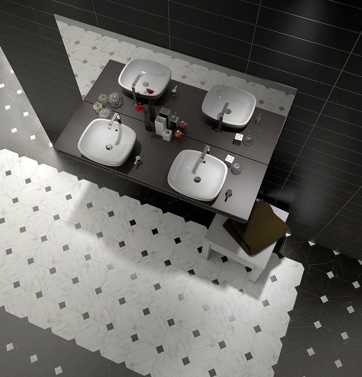octagon_marmol_blanco_negro_bano_1
